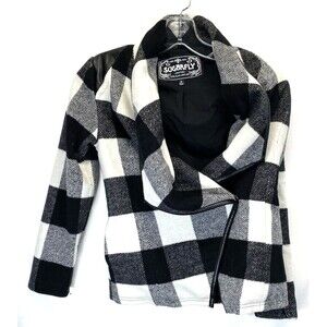 Sugarfly Women's Jacket Size Medium Black and White Plaid Snap Close RN88493